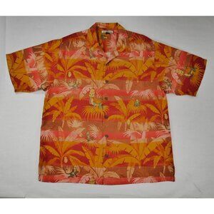 Tommy Bahama Monkeys Bananas Tropical Silk Aloha Shirt Red Orange Mens Large EUC